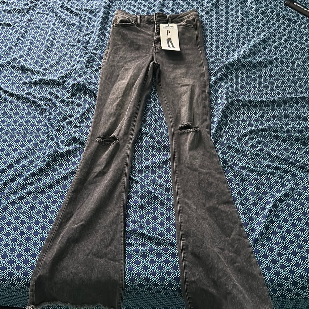 Black, high-rise, ripped jeans